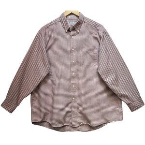 LL Bean Mens Button Down Shirt Long Sleeve Stretch Sz 17-33 Burgundy White Plaid